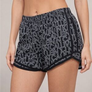 Calvin Klein Logo Print Running Shorts Women’s Small Black Lined Athletic